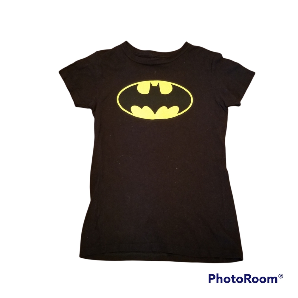 Batman Fitted Short Sleeve Cotton T-shirt Black Yellow Womens Or Junior's Large